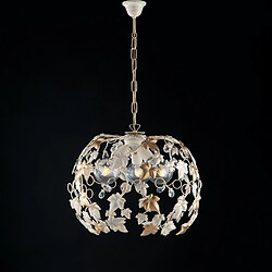 Webmarketpoint Lustre suspendu en fer ivoire doré et strass trois lumières 50x h45 cm lierre