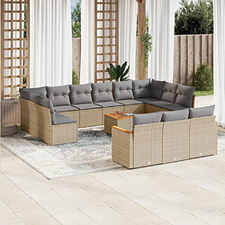 vidaXL Salon de jardin et coussins 14 pcs mélange beige résine tressée