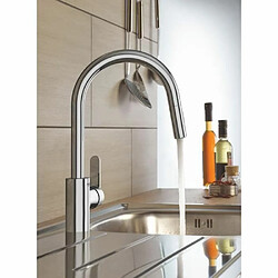 GROHE Robinet de cuisine évier Get - Robinet avec douchette extractible - Bec en forme de U - Supersteel - 31484001