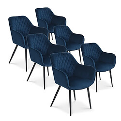 Lot de 6 chaises Victoria en velours bleu pieds noir