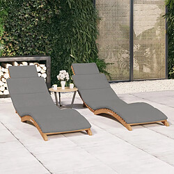 vidaXL Chaises longues lot de 2 avec coussins Bois massif de teck