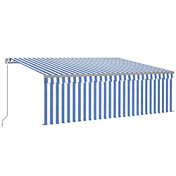 Maison Chic Auvent manuel rétractable avec store | store extérieurs de porte | Marquise Brise-soleil et LED 4,5x3 m Bleu blanc -GKD81434