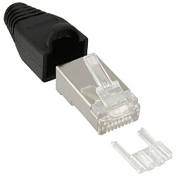 Connecteur à sertir InLine® RJ45 8P8C blindé avec filetage + protection anti-pliage noir 10 pcs. 