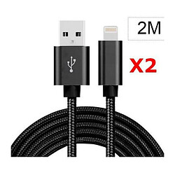 Little Boutik X2 Cable Metal Nylon Renforce Chargeur USB Couleur Noir pour IPhone Longueur 2m Tréssé Compatible IPhone 6S 7 8 X Xr 11 12 X2 L 