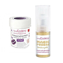 Scrapcooking Colorant alimentaire Violet + Poudre alimentaire irisée dorée