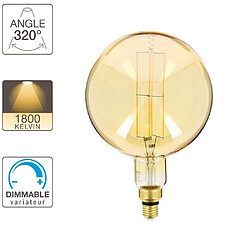 XanLite Ampoule LED déco Globe Giant (XXL) au verre ambré, culot E27, 8W cons. (60W eq.), 800 lumens, lumière blanc chaud