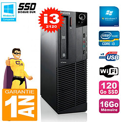 PC Lenovo M92p SFF Core I3-2120 16Go Disque 120Go SSD Graveur DVD Wifi W7 - Occasion