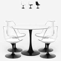 Ahd Amazing Home Design Table ronde 120cm + 4 chaises Goblet polycarbonate blanc noir Crayon+