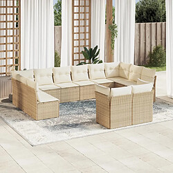 vidaXL Salon de jardin avec coussins 12 pcs beige résine tressée