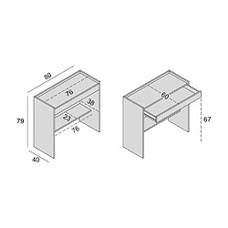 Inside 75 Bureau transformable DUSK plateau ciment pied blanc 1 tiroir