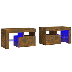 vidaXL Tables de chevet 2 pcs et lumières LED Chêne fumé 70x36,5x40 cm