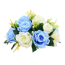 26cm Réaliste Artificielle Rose Fleurs Boule 15 Têtes De Mariage Bouquet Décor Blanc Bleu Clair