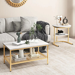 Helloshop26 Lot de 2 tables basses gigognes scandinaves table d'appoint imprimée marbre repose-pieds réglables cadre en métal doré 20_0006277