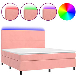 vidaXL Sommier à lattes de lit et matelas LED Rose 160x200 cm Velours