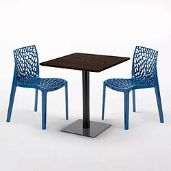 Avis Grand Soleil Table carrée 70x70 plateau effet bois avec 2 chaises colorées Gruvyer Melon - Bleu