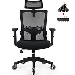 Chaise de Bureau Ergonomique Lexzurn, Accoudoirs Réglables, Noir Fauteuil de Bureau Inclinable, Accoudoirs Réglables 10cm, Appui-Tête Ajustable de 11cm, Soutien Lombaire Réglable de 6cm