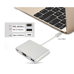 Wewoo L'adaptateur de concentrateur USB 3-en-1 USB Type C à VGA prend en charge les tablettes et ordinateurs portables USB C pour Macbook Pro / Google ChromeBook Argent