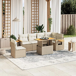 vidaXL Salon de jardin avec coussins 7 pcs beige résine tressée 