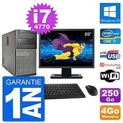 PC Tour Dell 7020 Ecran 22" Intel i7-4770 RAM 4Go Disque 250Go Windows 10 Wifi - Occasion