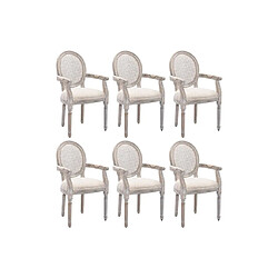 Vente-Unique Lot de 6 chaises avec accoudoirs - Cannage, tissu et bois d'hévéa - Beige - ANTOINETTE 