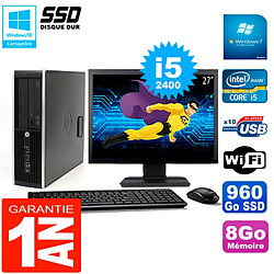 PC HP Compaq 8300 SFF Ecran 27" Core I5-2400 RAM 8Go Disque 960 Go SSD Wifi W7 · Occasion 