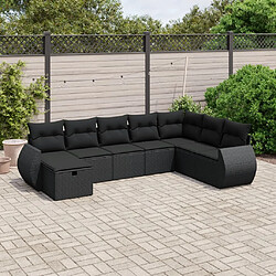 vidaXL Salon de jardin 8 pcs avec coussins noir résine tressée