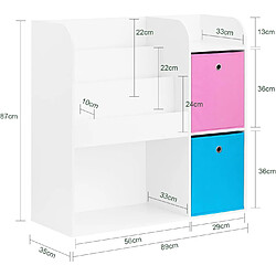 Avis SoBuy KMB37-F Étagère de Rangement pour Livres et Jouets Enfant Bibliothèque Étagère à Livres Meuble de Rangement Multifonctionnel avec 2 Paniers, 89x35x87 cm