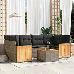 vidaXL Salon de jardin avec coussins 7 pcs gris résine tressée 