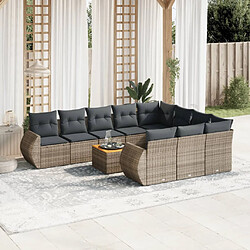 vidaXL Salon de jardin 11 pcs avec coussins gris résine tressée 