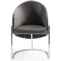 Acheter Vivenla Chaise de salle à manger design avec capitonnage à l'arrière revêtement en velours gris foncé et piètement en acier inoxydable argenté collection SENECA