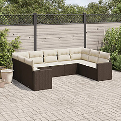 vidaXL Salon de jardin avec coussins 9 pcs marron résine tressée