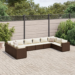 vidaXL Salon de jardin 10 pcs avec coussins marron résine tressée 