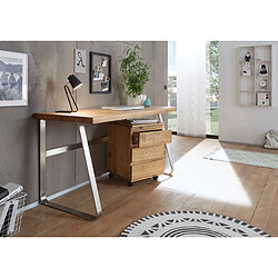 Bureau en chêne massif avec piètement en acier - L140 x H75 x P60 cm -PEGANE-