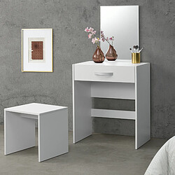 Coiffeuse avec Miroir Tiroir Tabouret Reykjavik 132 x 63 x 39 cm Blanc [en.casa]