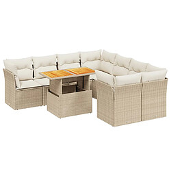 vidaXL Salon de jardin avec coussins 9 pcs beige résine tressée