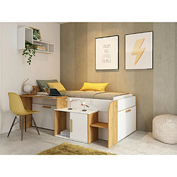 Vente-Unique Lit combiné 90 x 200 cm avec bureau et rangements - Coloris : Blanc et naturel - PEDRO