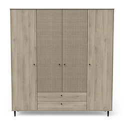 Dansmamaison Armoire penderie 4 portes battantes + 2 tiroirs Chêne clair - GONSAI Armoire penderie 4 portes battantes + 2 tiroirs Chêne clair - GONSAI - L 191 x l 50 x H 221 cm