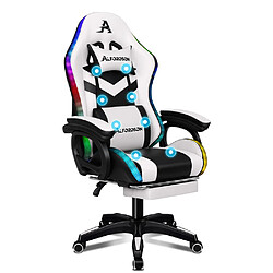 ALFORDSON Chaise Gaming Chaise de Bureau LED et Massant 8 Points Blanc et Noir