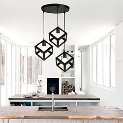 Stoex Lampe Suspensions Plafonnier Cube E27 Noir, Lustre Abat-jour avec Douille Applique d'Eclairage pour Salon Cuisine Bar