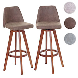 Mendler Lot de 2 tabourets de bar HWC-C43, chaise de bar, bois textile pivotant ~ marron vintage, pieds clairs 