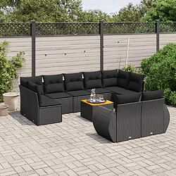 vidaXL Salon de jardin 10 pcs avec coussins noir résine tressée