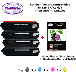 PACK 4 Toners Brother TN325 BK ,C,Y,M pour imprimante Brother MFC 9460CDN, 9465CDN, 9970CDW + 20f A6 brillants - T3AZUR 