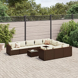 vidaXL Salon de jardin et coussins 11 pcs marron résine tressée 