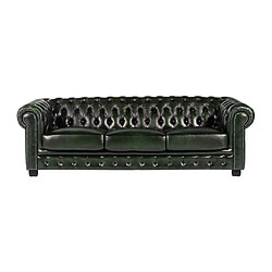 Vente-Unique Canapé chesterfield 4 places BRENTON 100% cuir de buffle - Vert empire