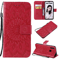 Etui en PU tournesol magnétique avec support rouge pour votre Huawei Honor 10 Lite/P Smart (2019)