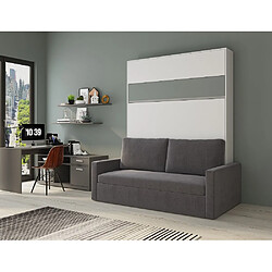 Inside 75 Armoire lit escamotable DJUKE SOFA blanc bandeau gris mat canapé gris 160*200 cm