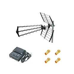 Kit Antenne TNT Trinappe Gain 18dB + Amplificateur TNT 2 Sorties + 4 Fiches F 