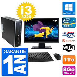 PC HP 8300 SFF Ecran 19" Intel i3-3220 RAM 8Go Disque Dur 1To Windows 10 Wifi - Occasion