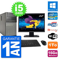 PC Tour Dell 9010 Ecran 22" Intel i5-2400 RAM 16Go Disque 1To Windows 10 Wifi - Occasion