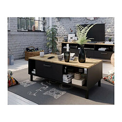 Ensemble Meuble TV+Table basse OXFORD - Style industriel - Mélaminé chene noir - Table Basse: L110xP55xH40 - Meuble Tv: L159xP